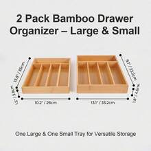 Bamboo Kitchen Drawer Organizer (2 Pack), Adjustable Silverware Tray For Drawer Organization, Multi-Compartment Utensil Caddy For Storing Knives, Forks And Spoons - 原木色 - 查看 3