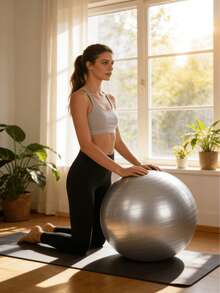 1 quả bóng yoga PVC màu xám, bóng tập thể dục & Pilates, thích hợp cho việc giảm cân và rèn luyện sức mạnh cơ lõi, phù hợp cho tập luyện tại nhà, có thể sử dụng với yoga, các bài tập kéo giãn và luyện tập sự linh hoạt. Bơm cần được mua riêng. - Xám - Xem 3