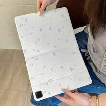 极简主义泼墨蓝色星星书本造型可爱平板电脑保护套，兼容苹果第11代、Pro 2025新款、第10代、Air 7/6、11英寸，男女皆宜，时尚美观 - 白色 - 查看 5