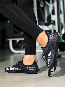 1 đôi giày thể thao nam kiểu dáng thường ngày, họa tiết chữ cái, thoáng khí mùa hè, thích hợp cho đi biển, leo núi, lướt sóng, câu cá, tập gym, chèo thuyền, chạy bộ đường mòn. - màu đen - Xem 9