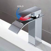 1个不锈钢水龙头，洗脸盆，瀑布式出水水龙头，浴室柜，单孔黑色家用冷热水水龙头 - 彩色 - 查看 6