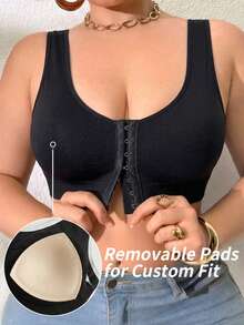 Áo ngực cỡ lớn, cài phía trước, màu trơn, phù hợp để mặc hàng ngày. - màu đen - Xem 1