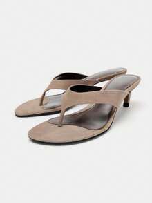 New Summer Women Shoes, Brown Suede Mid-Heel Sandals - Beige - View 1
