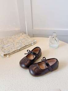 1 Pair Cute Bow Baby Leather Shoes, Soft Non-Slip Infant Princess Shoes, Adorable Versatile Toddler Shoes - Brown - View 2