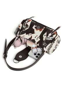 Sac à bandoulière de motard de conception de niche, sac bandoulière imprimé léopard, sac à bandoulière de style de rue pour les déplacements quotidiens, polyvalent - blanc marron - Voir 5