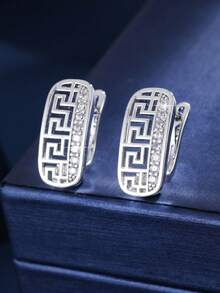 1 Pair Geometric Aesthetic Comfortable Hollow Vertical Zirconia Earrings, Stylish Design For Women, Art Exhibition Gift - W17851 - View 2