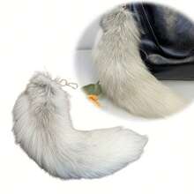 Realistic Fox Tail With Metal Keychain Ring - White Faux Fur/Velvet Animal Tail Pendant, Suitable For Car Accessories, Handbag Pendants - Durable Animal Tail Gift, Ideal For Cosplay (Smooth Texture, Non-...) - 白色 - 查看 8