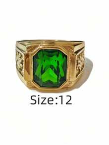 这款男士戒指设计稳重优雅，商务休闲风格，镶嵌红/绿/蓝三色锆石，采用316不锈钢材质，并真空镀18K金，经久耐用，防磨损，防水，不褪色，低致敏性，时尚休闲，适合男士佩戴。 - 金色 - 查看 17