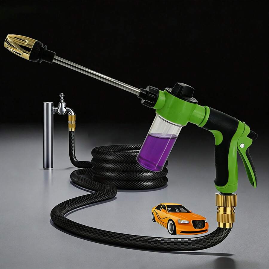 [Powerful Car Wash Gun] Powerful High-Pressure Car Wash Water Gun Long Pole Nozzle, Plastic Body, Multi-Functional Watering Tool For RV And Garden, Garden Hose Nozzle, Durable Plastic Gun, Without Battery - A - View 1