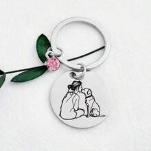 极简主义不锈钢雕刻钥匙扣，镶嵌粉色水钻，狗狗亲吻图案，送给爱狗人士 - Old Gold - 查看 3