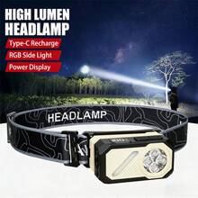Linterna frontal brillante con clip, faro con sensor de múltiples fuentes de luz, recargable con pantalla, multifunción - lámpara de cabeza - Ver 3