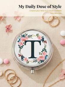 1pc 3-Compartment Portable Pill Case, Polished Metal Material, French Luxury Floral & Letter Print Round Lid Compact Pill Box, Moisture-Proof Carry-On Storage Box, Suitable For Daily Commute, Travel, Elderly, Pregnant Women, Office Workers - one-size - View 33