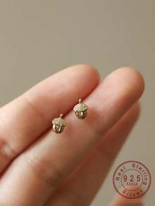 1对S925纯银简约独特可爱松果耳钉（女士款） - 松果1 - 查看 1