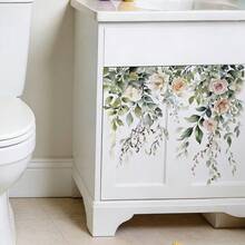 1/3片装花卉马桶座贴纸，水彩玫瑰绿叶墙贴，自粘可移除墙纸，适用于浴室、厨房、卧室装饰 - 彩色 - 查看 9