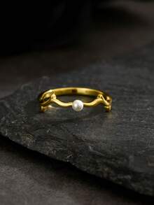 1pc Women's Branch Shaped Faux Pearl Ring, Daily Wear & Holiday Gift - Multicolor - View 3