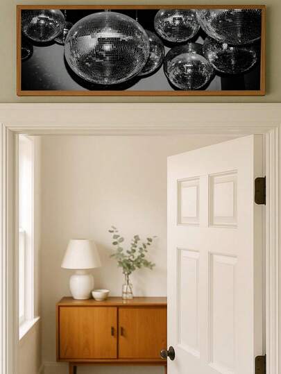 1pc Canvas Wall Art, Framed Wall Decor, Modern Mirrored Ball Print, Door & Wall Accent, Horizontal Hallway Signage, Contemporary Home Decor Entrance Or Bedroom Decorative Lettering, Apartment Decor, Entryway Accents, Headboard Art, Apartment Styling, College-Themed Art, Home Decor Aesthetics