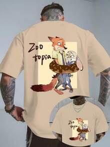 Men'S Fashion Disney - "Zootopia" Sweet Donut Judy And Nick Printed T-Shirt Bottom Shirt Versatile Clothes Summer Men'S Wear - Apricot - View 1