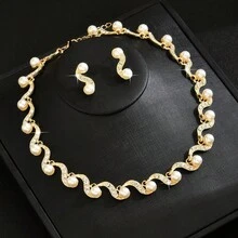 3pcs/Set Geometric Bridal Necklace, Earrings Elegant Jewelry Set, Graduation Gift Valentine's Day Accessories - Gold - View 5