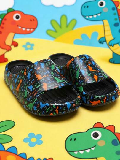 Kids' Dinosaur Print Foam Slippers, Non-Slip Soft Bottom, Lightweight, Casual Indoor Slippers For Boys And Girls