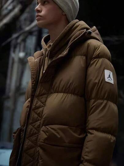 Nike Jordan Air 純色Logo標誌拉鍊連帽長袖加厚羽絨外套 男款 綠色