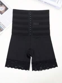 Women's Lace Shaping Leggings With Adjustable Front Buttons, Tight-Fitting Tummy Control Base Layer - Black - View 6