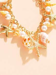 1pc Fashionable Niche Ocean Style Faux Pearl Starfish Pendant Anklet, Suitable For Summer Beach, Party, Date, Daily Wear Jewelry Gift - Multicolor - View 3