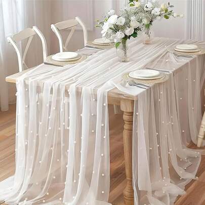 39 pouces Nappe de table en tulle de mousseline de soie blanche perlée, convient pour la décoration de l'arche de mariage, le centre de la table à manger, l'écharpe de chaise, la couverture de table, la douche de mariée, la décoration de fête à thème, le fond de scène, l'emballage de fleurs, la décoration de jardin extérieur, la décoration de la fête de baptême de bébé, la décoration d'intérieur