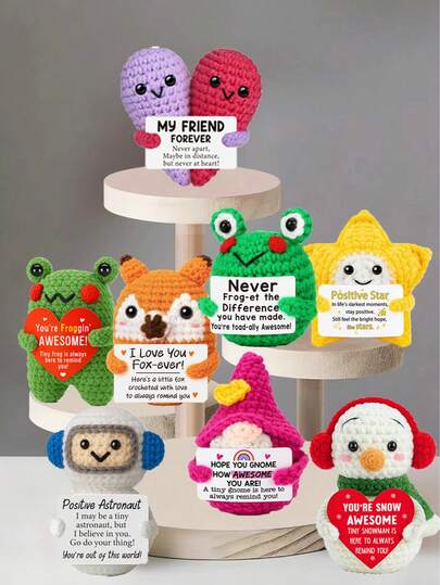 1pc Handmade Crocheted Desktop Decor Figurine, Whimsical Sci-Fi Character Animal Plant Shaped Doll, Cute Cartoon Style Gift For Best Friend, Birthday, Sister, Mom, Grandma, Coworker, Family, Positive , Creative Party Favor, Mother's Day, Thanksgiving Gift, Children's Plush Doll, Room Desk Decoration