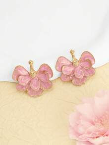 1对优雅粉色花朵耳环，新娘首饰 - 粉色 - 查看 6