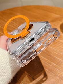 豪华加厚防震坚固透明硬壳手机壳 + 指环支架，兼容三星 Galaxy S26 Ultra S26 Plus S25 Ultra S24 Ultra S23 Ultra S22 Ultra A57 A56 A55，透明三合一防摔边框后盖 - 橘色 - 查看 7