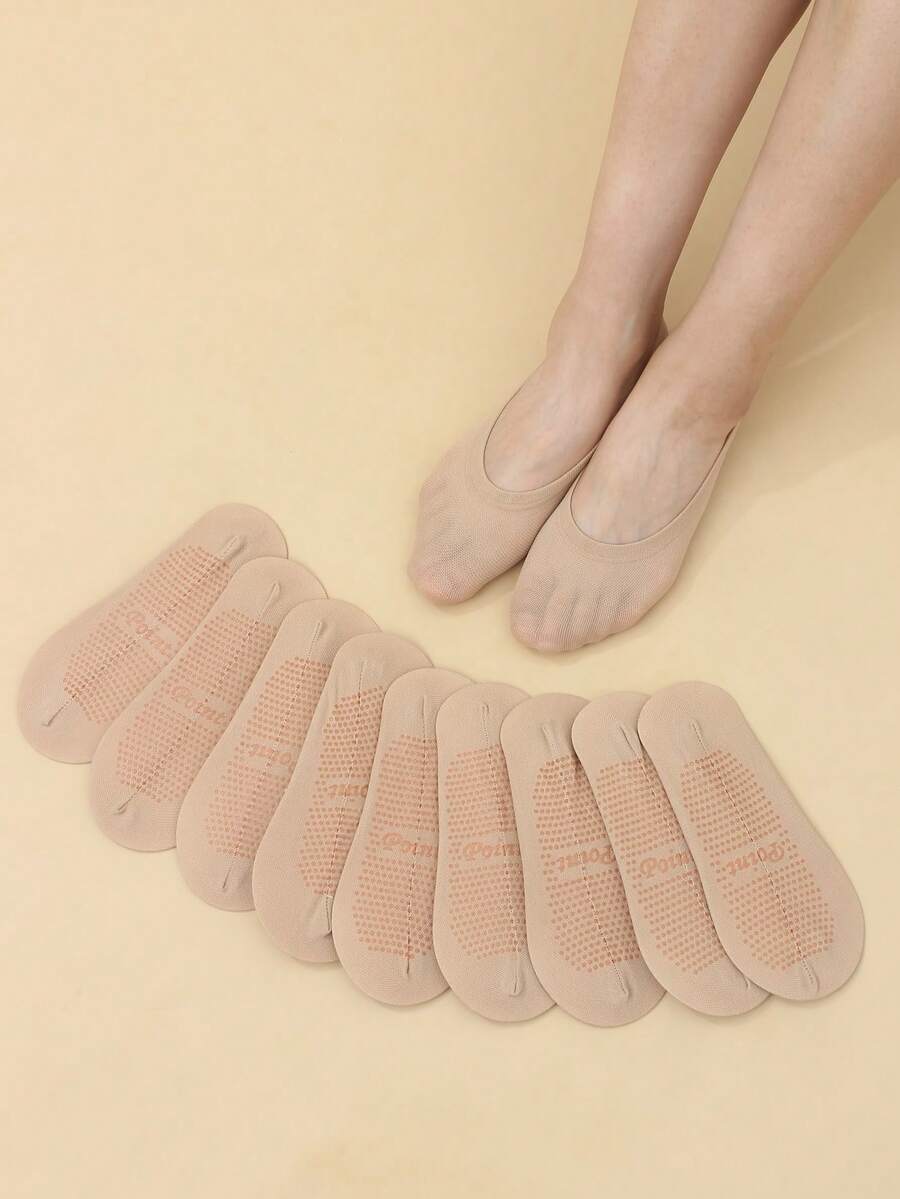 10双装女士无缝隐形袜，防滑长筒袜，肤色短袜 - 彩色 - 查看 1
