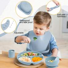 Customized Children's Tableware, Infant Complementary Food Weaning Tools, Silicone Bibs, Plates, Bowls, Straw Cups, Forks And Spoons - Multicolor - View 6