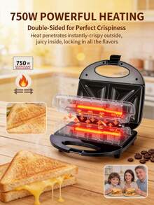 SOKANY 115 Sandwich Maker Breakfast Machine, Non-Stick Pan, Heat-Resistant Bakelite Body, Constant Temperature Control And Indicator Light, Overheat Protection, 750W, Fast Heating, Easy To Clean, Compact And Easy To Store - View 2