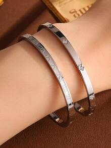 1pc Fashionable High-End Luxury Exquisite Floral Stainless Steel Bracelet, Women's Jewelry, Wedding Party & Date Gift - Bracelet - View 6