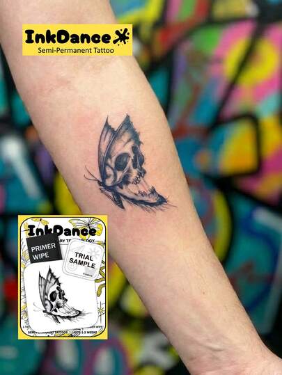 1套“蝴蝶骷髅”新技术纹身贴纸，暗黑蜕变，半永久性临时纹身，女士身体艺术，仿真纹身，防水持久，逼真设计，植物配方，Ink Dance礼品X197