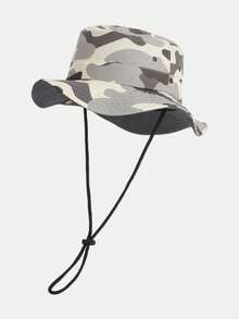 儿童迷彩速干耐用渔夫帽，1顶，可调节下巴带，防风防晒，适合露营、徒步、海滩、度假等场合。 - 1PC - 查看 8