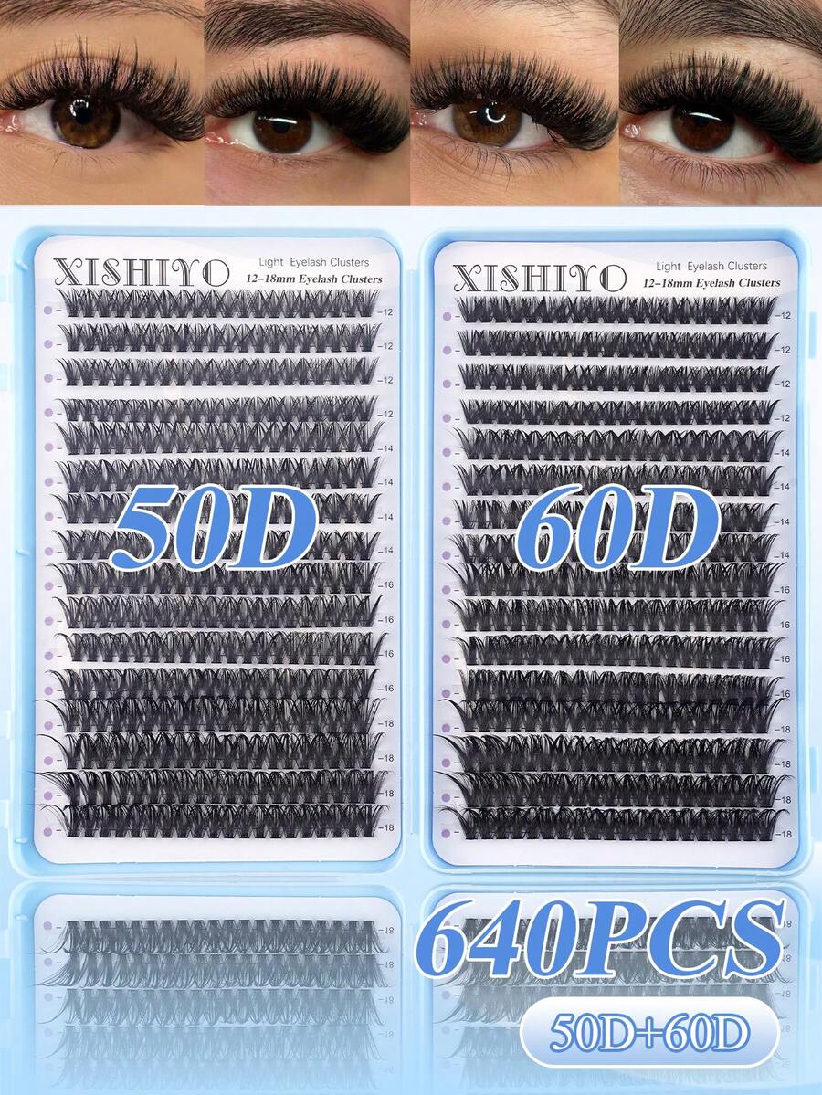640/544 片装 D 卷度单根假睫毛，12-18mm 宽柄，DIY 假睫毛，自然浓密，可重复使用，适合居家或外出使用，适用于日常生活、婚礼、约会、派对、音乐节、春日旅行等场合。