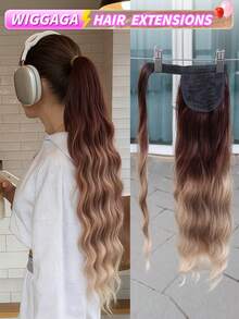 WIGGAGA 夏季时尚灵感 女士度假穿搭 情人节夏季穿搭 夏季合成长马尾假发 缠绕式发夹 接发 马尾辫 - 漸層 - 查看 1