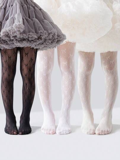3 pares de medias finas de unicolor para niñas/niños, diseño de lazo de moda dulce, medias de malla transpirables, mallas suaves y cómodas, adecuadas para la escuela, fiestas, vuelta al colegio, actividades al aire libre