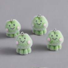 1/4/10pcs Cute Flocked Green Smiling Frog Resin Pendant, Cartoon Animal Charm, Suitable For DIY - Multicolor - View 4