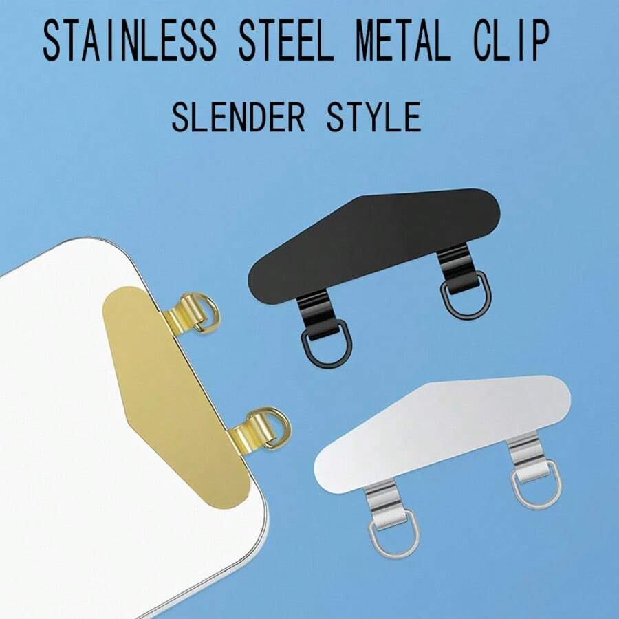 1个三角形双钩金属手机挂绳夹，不锈钢卡夹带，超薄粘性挂绳固定器，无需钻孔即可牢固固定手机配件 - 彩色 - 查看 1