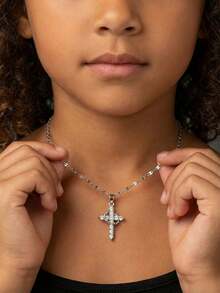 1 pezzo Elegante collana con pendente a corona rotante, lega di rame con pietre di zirconia, adatta per adolescenti, moda di strada, feste, spiaggia, regalo religioso cristiano, accessori dorati per il ritorno a scuola - Multicolore - Visualizzare 2