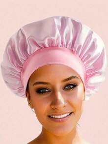 1PC Silk Sleep Cap Satin Bonnet Soft Elastic Band Hair Wrap For Women Black Pink Blue Home Bath Decor Summer Back To School Classic Solid Color Curly Waves Wide Brim Stretchy Satin Hat For Ladies Night Hair Care Gift - A - 查看 4