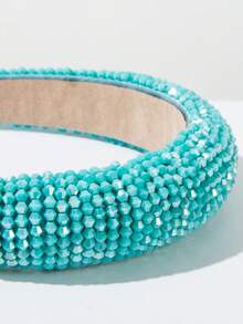 1 chiếc băng đô cài tóc thủ công kiểu Hàn Quốc màu trơn, đính hạt pha lê, chất liệu xốp, kiểu dáng cao cấp, sang trọng, đa năng, thích hợp cho các bữa tiệc, lấp lánh và là phụ kiện tóc chất lượng cao. - FG782 Xanh Hồ - Xem 3