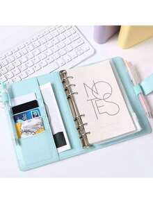 1pc A6 Budget Binder With Cash Envelope. Cash Savings Notebook Budget Planner PU Leather Loose Leaf Binder With 2 A6 Binder Pockets, Cash Envelope Holder - Multicolor - View 1