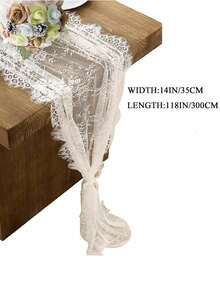 One 29*118/14*118 Inch Lace Table Runner, Available In Multiple Sizes, Embroidered Bohemian Style Wedding Table Runner, Vintage Country Lace Tablecloth, Suitable For Weddings, Parties And Bridal Shower Decorations. - 35cm*300cm - 查看 7