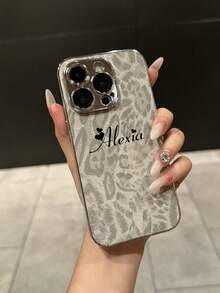 Personalized Customization Luxury Leopard Texture Leather Case For IPhone 17 16 15 14 13 12 Pro Max 15 16 Plus 11 Lens Protection Shockproof Soft Cover Capa - Light Grey - View 3