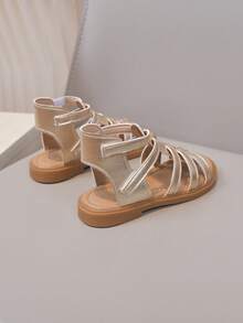 1 Pair Girls' Summer Casual Minimalist Vacation Style Outdoor Open Toe Flat Roman Sandals - Champagne - View 3