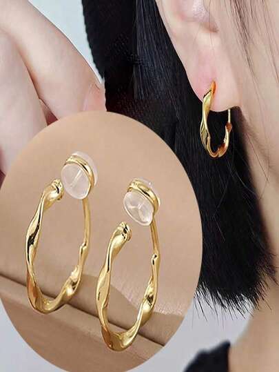 1 par de clips de oreja de cobre con forma redonda y anillo a la moda para mujeres, con almohadillas de silicona, funciones versátiles, llenos de personalidad, regalos ideales para el Día del Maestro y cumpleaños, y pendientes para el ocio diario, bodas, fiestas y otras ocasiones