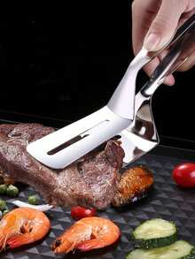1 pieza Espátula para bistec de acero inoxidable, pinzas para pescado para barbacoa al aire libre, pinzas para pan y tortitas para la cocina - Plateado - Ver 4